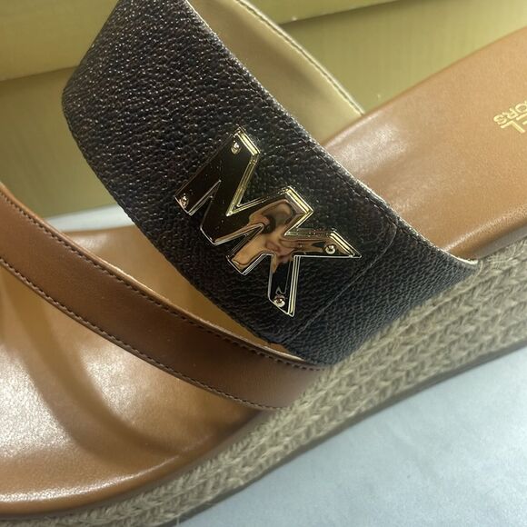Michael Kors Women's SIDNEY MID Wedge Sandals, MK SIG SEMI LUX, Size 9 M, Brown - Picture 6 of 11